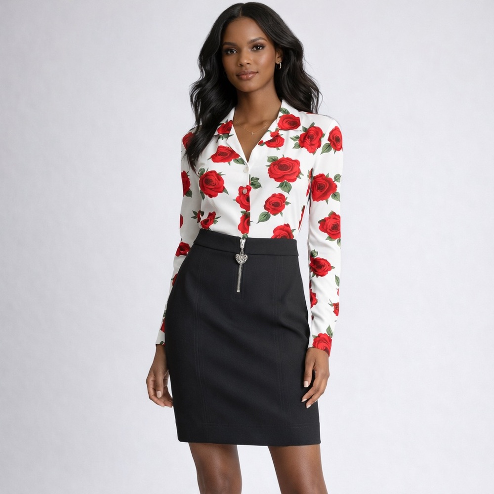 Just Cavalli Black Pencil Skirt Heart Zip Detail Italian Designer